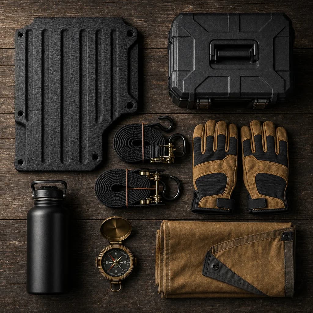 Utility gear flat lay